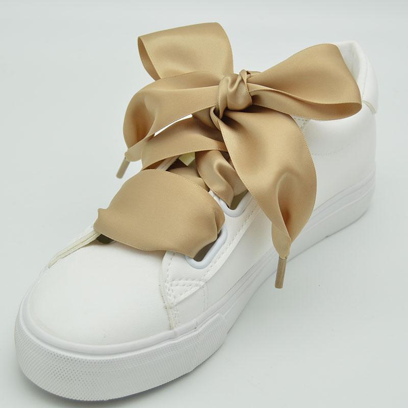 4 cm Verbreed Zijde Satijn Schoenveters Gladde Grote Strik Brede Veters Trend Schoonheid Wit Casual Sneakers Leren Schoenen Veters Dropship 140cm kaki