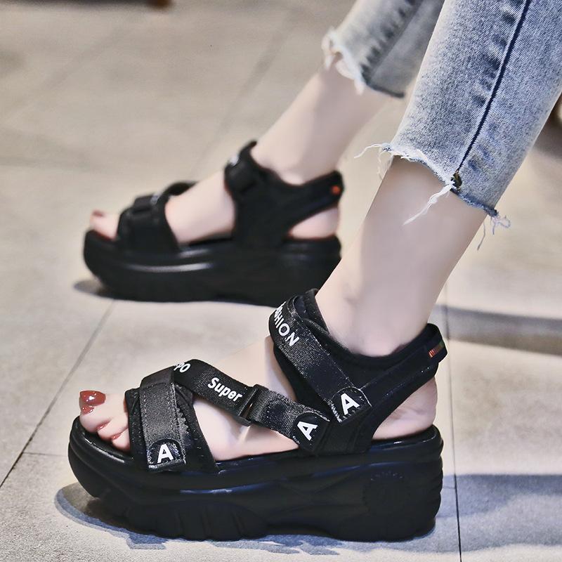 Sandals Women 2024 New Summer Internet Celebrity Heightening Platform Muffin Hollow Roman Shoes Versatile Sports Beach Shoes