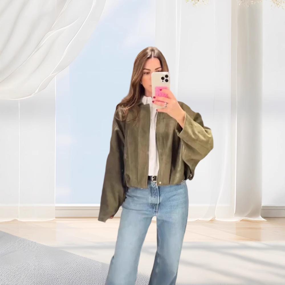 

2025 Autumn/Winter Women s Fashion Pocket Decor Casual Zipper Jacket - European/American Style XL