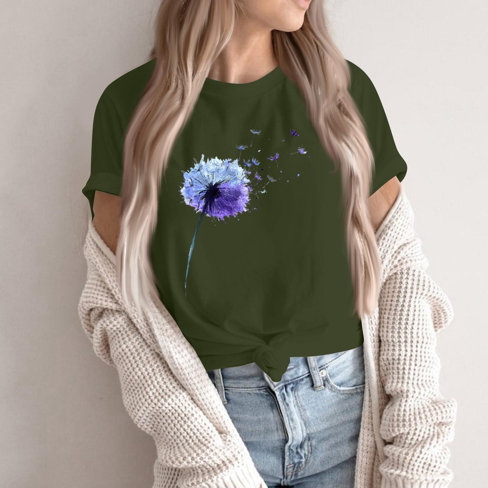 

Women s Fashion Casual Printed Round Neck Short Sleeved Pullover T-Shirt Top XXL