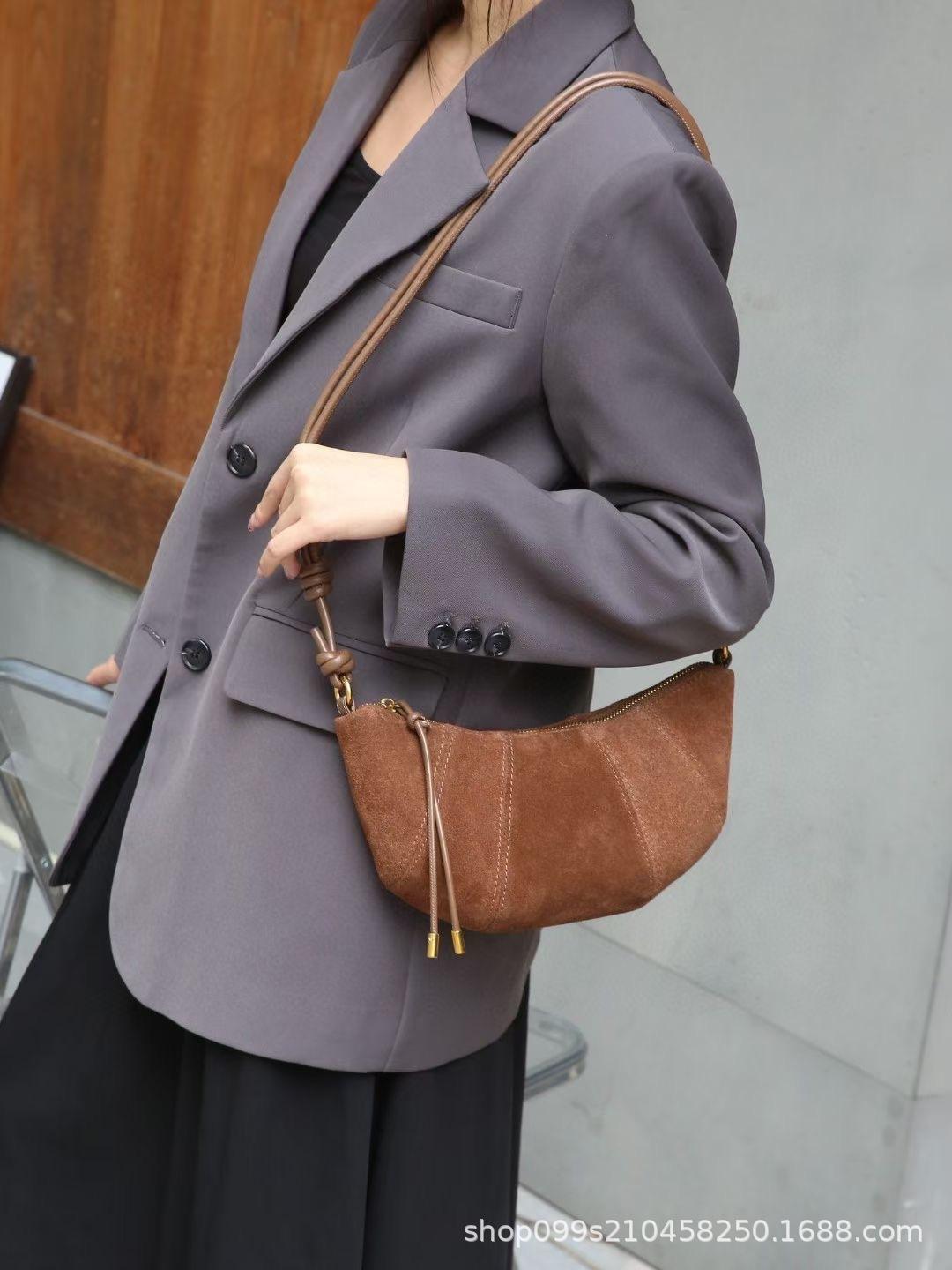 

Круассан осень-зима новые женские сумки модные и повседневные ретро флисовые сумки из коровьей кожи на одно плечо кроссбоди кожаные сумки коричневый