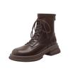 thick-soled Martin boots short boots women's leather spring and autumn single boots British style college lace-up elasticity increases and looks thin
