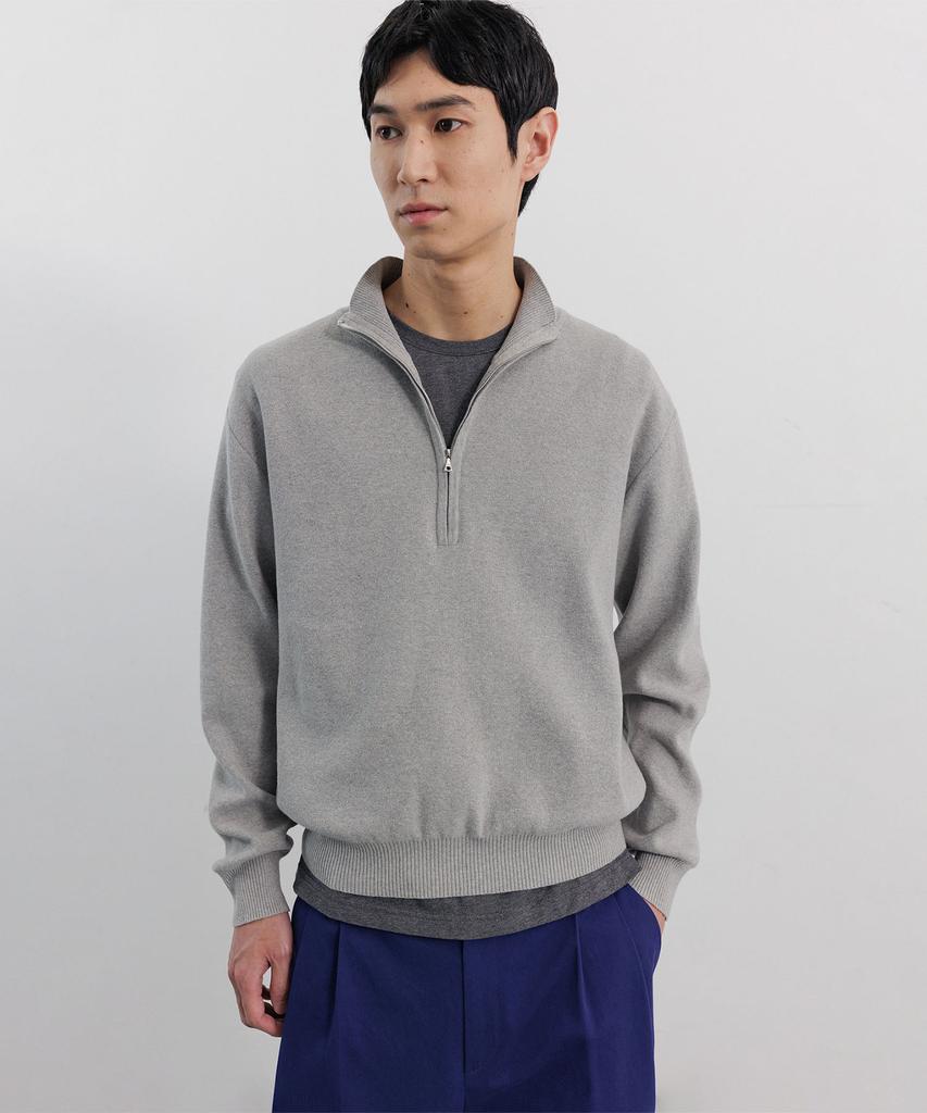 BLANKROOM Half Zip Knit_Light Gray