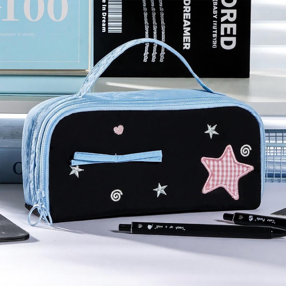 

Multi-layer Pen Bag Star Design Stationery Bag Aesthetic Pencil Case Students чорний/синій