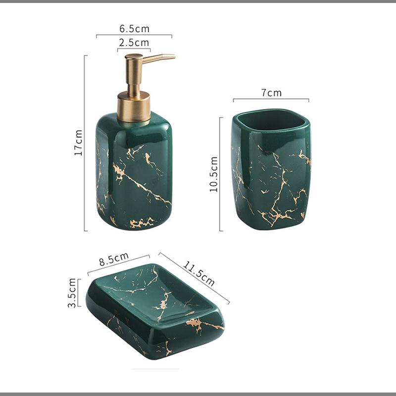 Bathroom Four-piece Set Marble Pattern Lotion Bottle Toothbrush Cup Soap Dish Ceramic Storage Bottle Bathroom Toiletries Set New