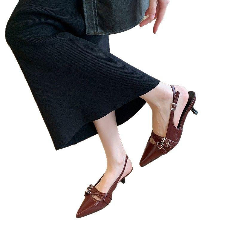 Niche high heels red bag head sandals fairy shoes 2025 new spring and summer black French pointed single shoes