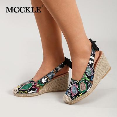 Women Wedges Sandals Slip On Closed Toe Platform Espadrille Sandals Female Serpentine Straw Bottom Summer Shoes Ladies