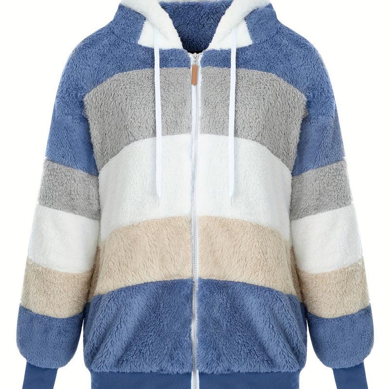 

2025 Women s Color Block Fleece Hooded Jacket XL синий