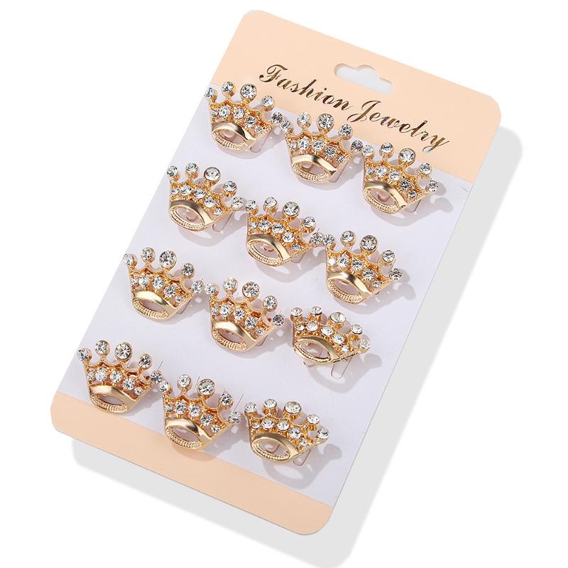 12PCS Mini Rhinestone Crown Brooch Shiny Crystal Lapel Pin Elegant Wedding Dress Badge for Bridal Daily Outfit Decor