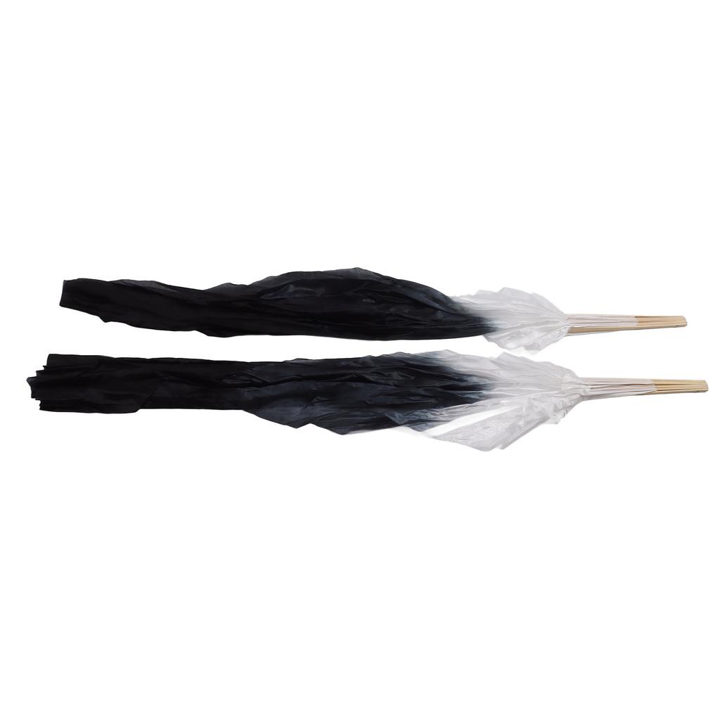 1 Pair Long Dance Fan Soft Beautiful Classical Dancing Fan for Belly Dance Performance Learning 1.5m Gray and Black