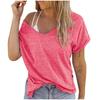 Fashion Womens Summer  V-neck Solid Color Short-sleeved Loose T-shirt Top