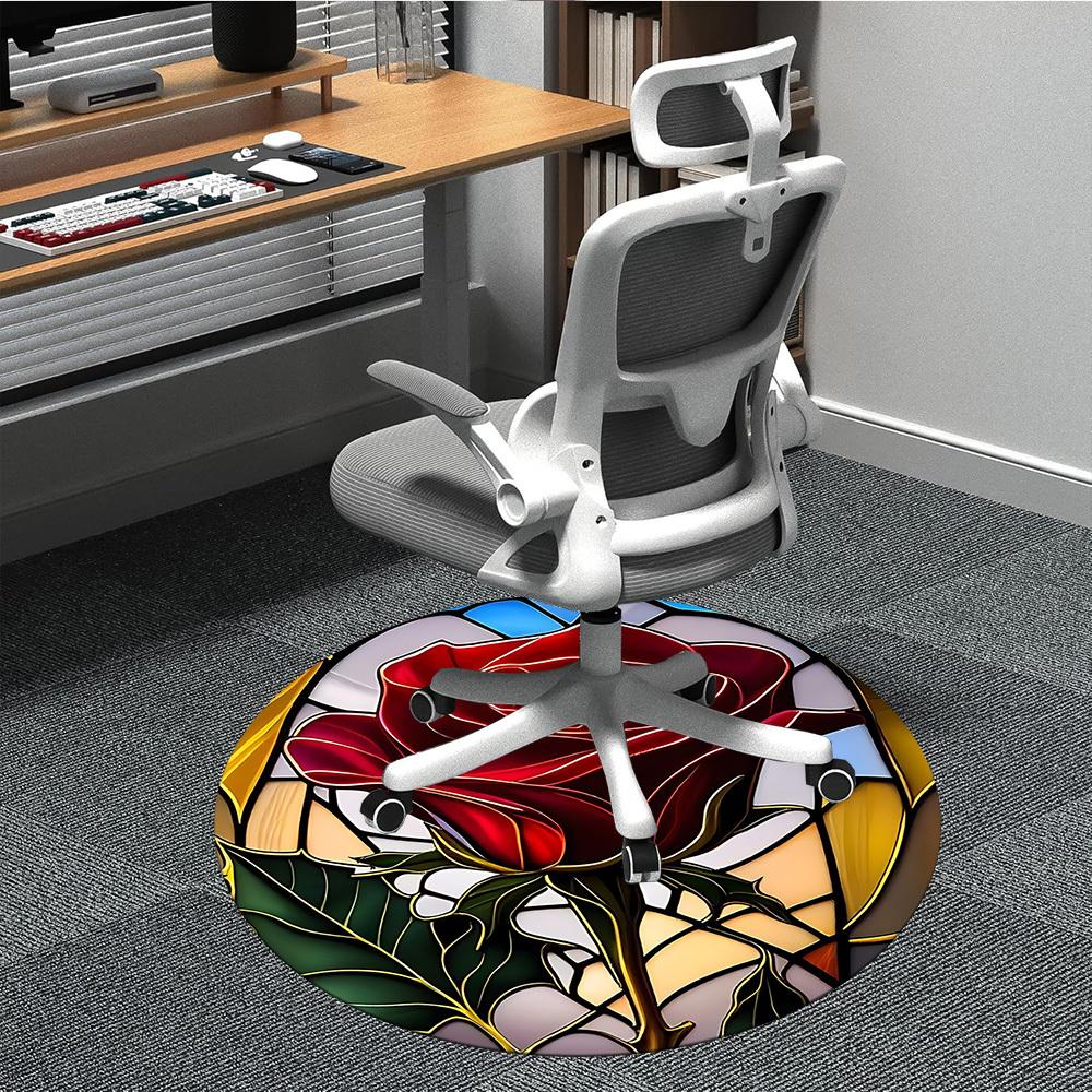 1 Stück Rose Buntglas Büro Runder Teppich, Unter Bürostühlen Schlafzimmer Wohnzimmer Heimdekoration, Raumdeko