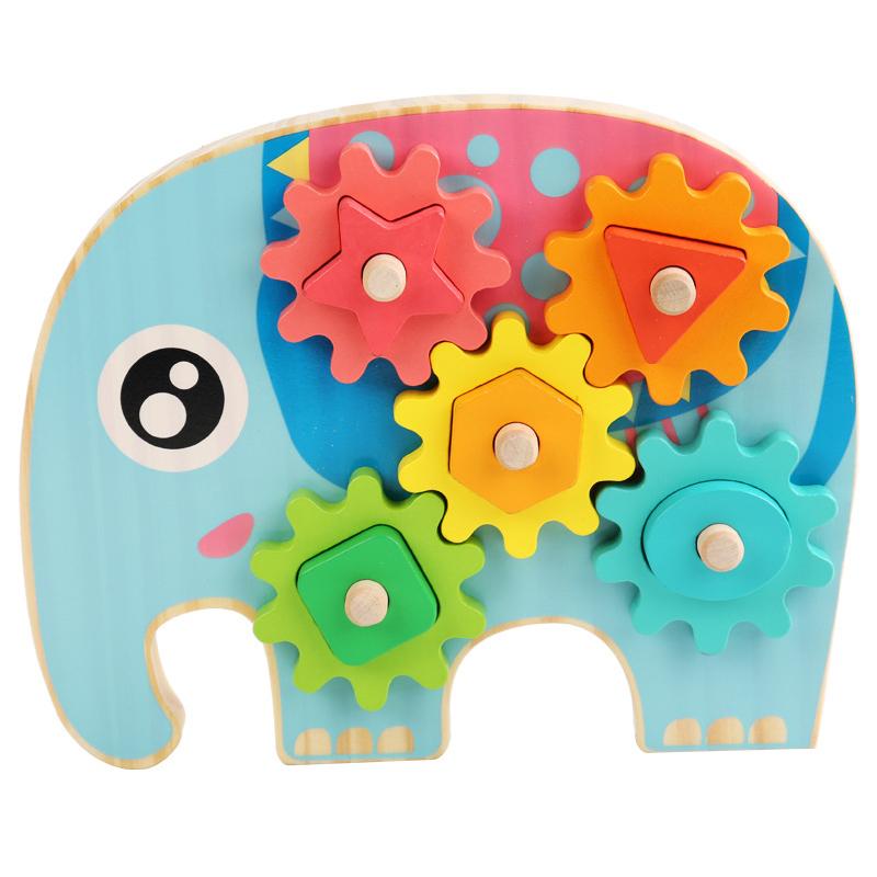 Children's Educational Toy Geometric Shape Matching and Inserting Column Wooden Building Blocks Gear Set Early Learning Toys
