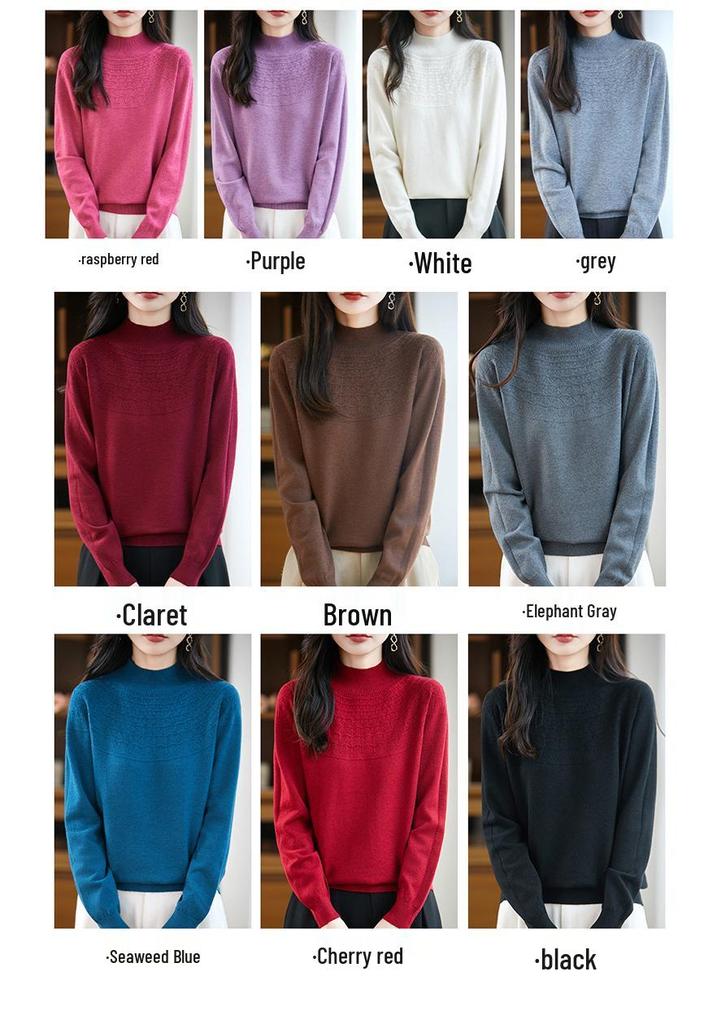 Women's Seamless Half-Openwork Knit Sweater - 2025 Autumn/Winter Collection, One-Piece Base Layer with Half-High Collar