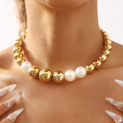 Jewelry Exaggerated Punk Contrasting Beaded Necklace, Fashion Short Pearl Necklace Choker