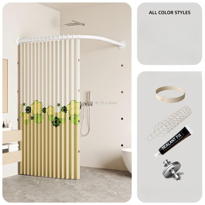 

U-shaped Arc Rod Folding Bathroom Shower Curtain Set Waterproof Bathroom Shower Room Partition Dry and Wet Separation Curtain 150x200cm
