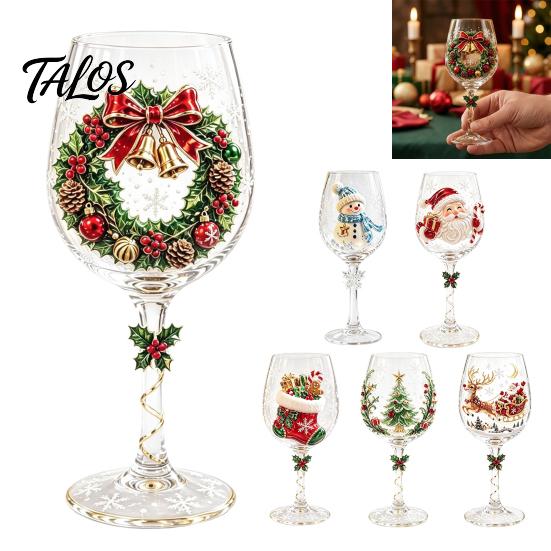 Dekoratives Glasgeschirr für Feiern Weihnachts-Weinglas, Weihnachtsmann Schneemann Rentier Strumpf Baum Kranz Muster Premium-Becher Feiertags-Glasware