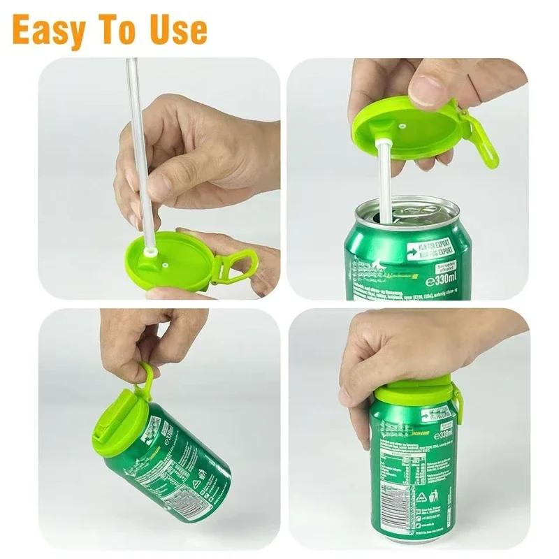 Spill-Proof Soda Can Holder with Lid Portable Straw Lid Cover and Handle for Canned Beverage & Beer Fits Standard 12oz Soda Cans