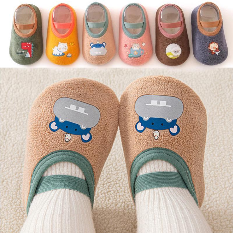 Baby Walking Shoes and Socks, Children's Indoor Anti-slip Soft-soled Fleece Floor Socks, Thick Infant and Toddler Shoes and Socks
