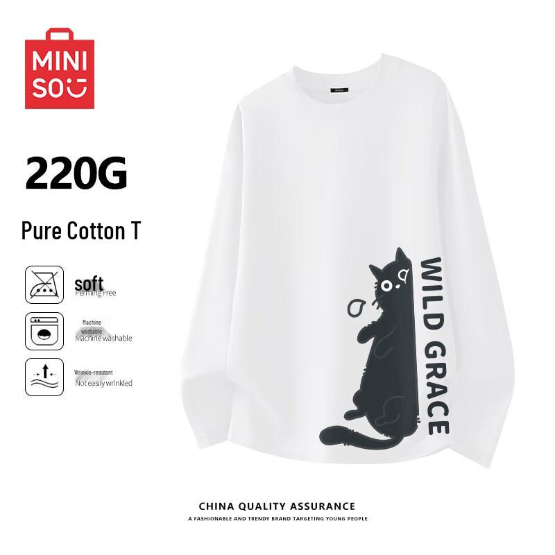 MINISO Men s Heavyweight Cotton Long-Sleeve T-Shirt M