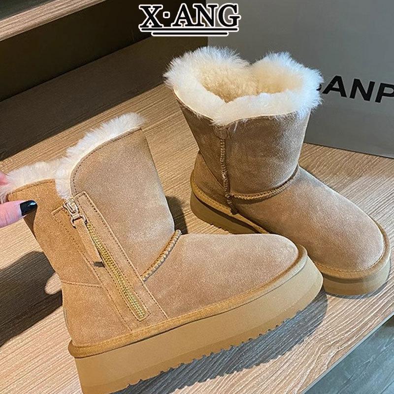 Two wool snow boots for women's winter new thick-soled non-slip velvet thickened warm extra thick cotton shoes