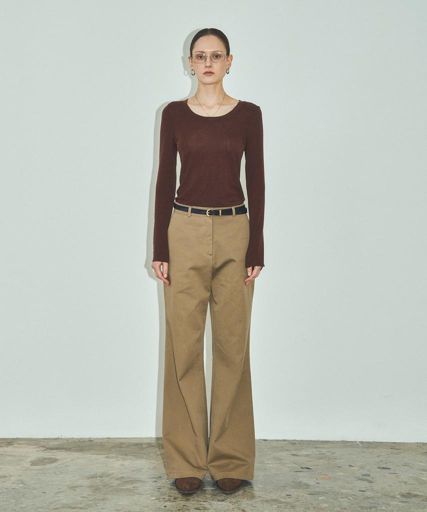 Cita Wool Blend Tencel U-Neck Long Sleeve Tee_Ctt356 (Brown)