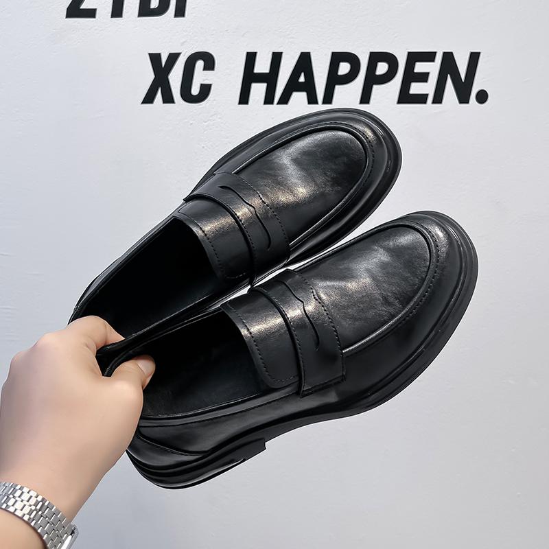 2025 Thick Soled Loafers Men Leather Shoes Breathable Slip On Loafers Solid Color Men Casual Shoes Handmade Men Formal Shoes