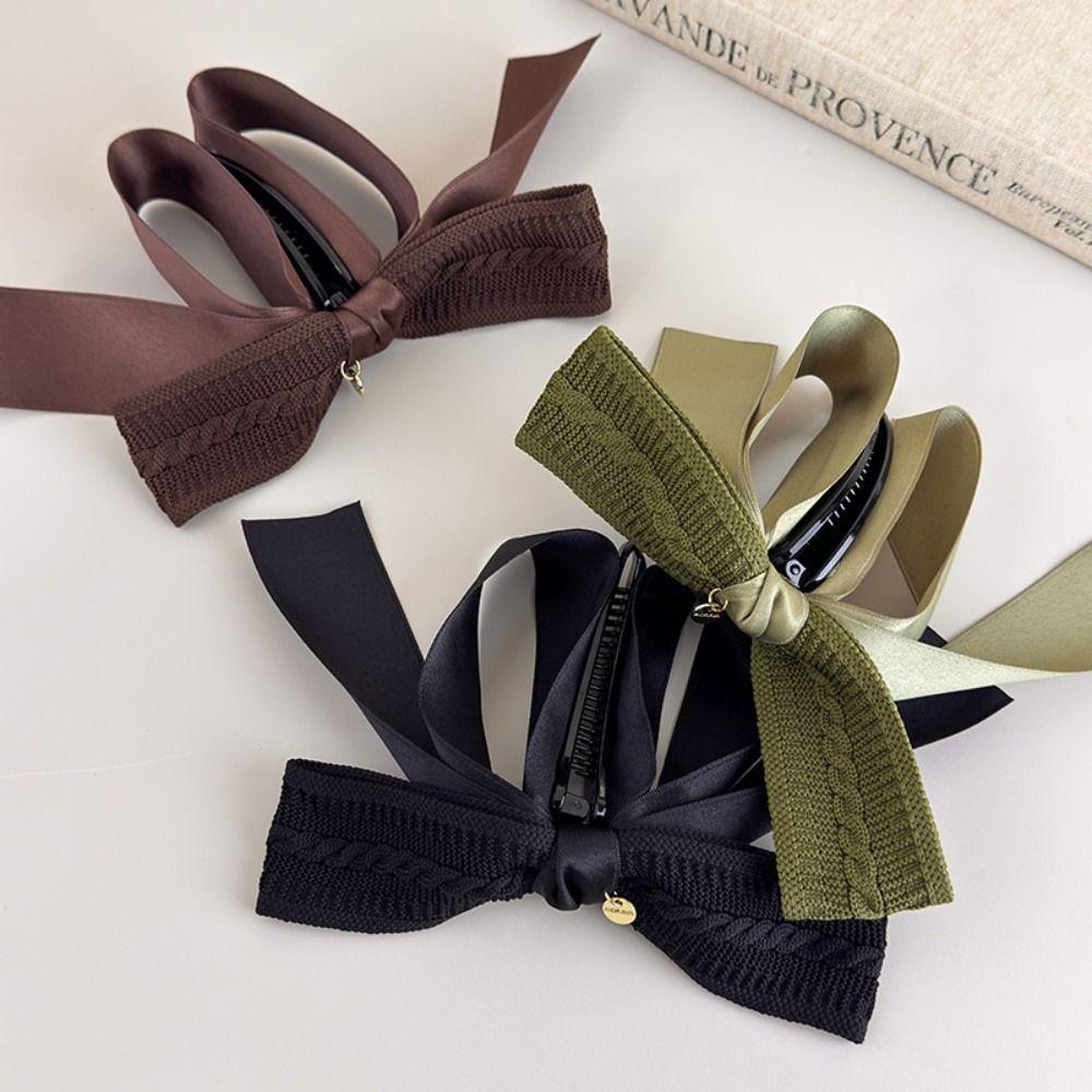 Large Size Bowknot Ribbon Hair Clip Fabric Hairpin Creative Vertical Clip  Female