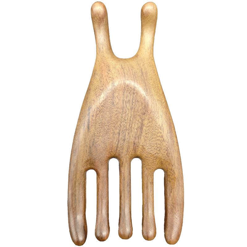 Sandalwood Dual-Use Head Massage Comb: Five-Claw & Five-Tooth Large Scalp Massager - Buddha Hand Design.