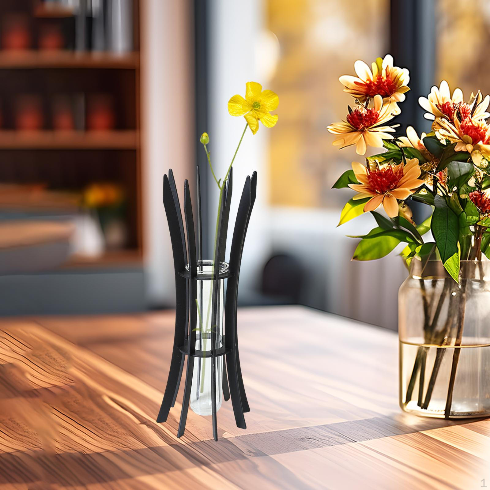 

Растение Стеклянная Трубка Ваза для Цветов Настольный Декоративный Аксессуар для Комнатных Растений Металлическая Подставка Black 7x7x20cm