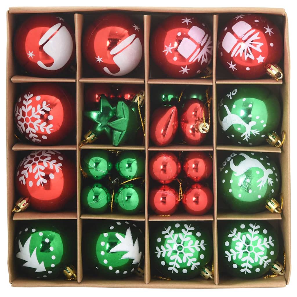 Christmas Ornament Set 40 pcs Red and Green Plastic