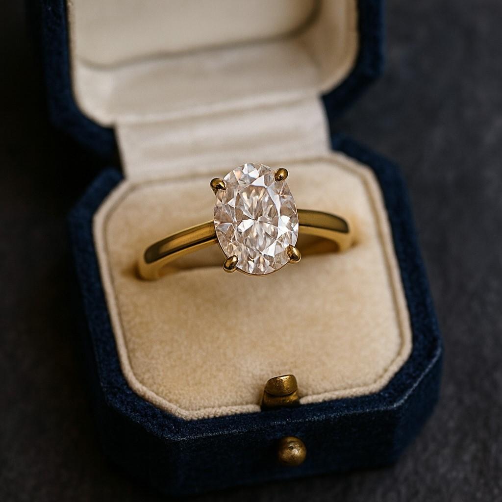 Oval Cut Diamond Ring – Yellow Gold Plated Solitaire Ring, Engagement, Wedding, Anniversary, Promise Ring, Gift for Her