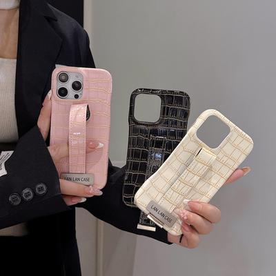 Luxusný PU držiak na zápästie Vzor krokodílej kože Puzdro na telefón pre iPhone 16 15 11 12 13 14 Pro Max Mäkký kryt so stojanom