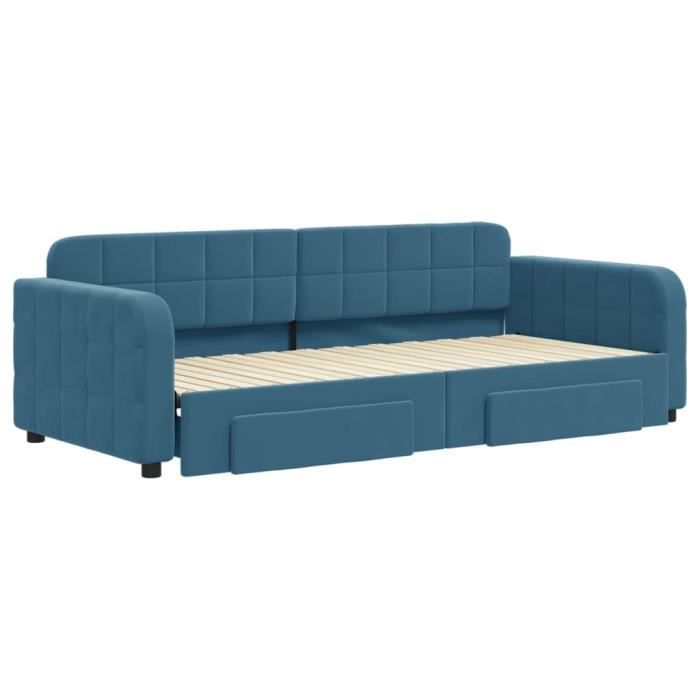 VidaXL Daybed with Trundle and Drawers Blue 90x200 Cm Velvet 3196976