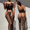Sexy Crotchless Lace Bodystocking Lingerie for Women One-Piece See Through Babydoll Catsuit Sleepwear Underwear