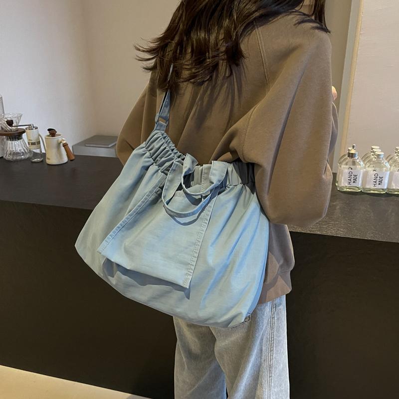 Solid Color Women Shoulder Bag Hobo Bag Pleated Tote Bag