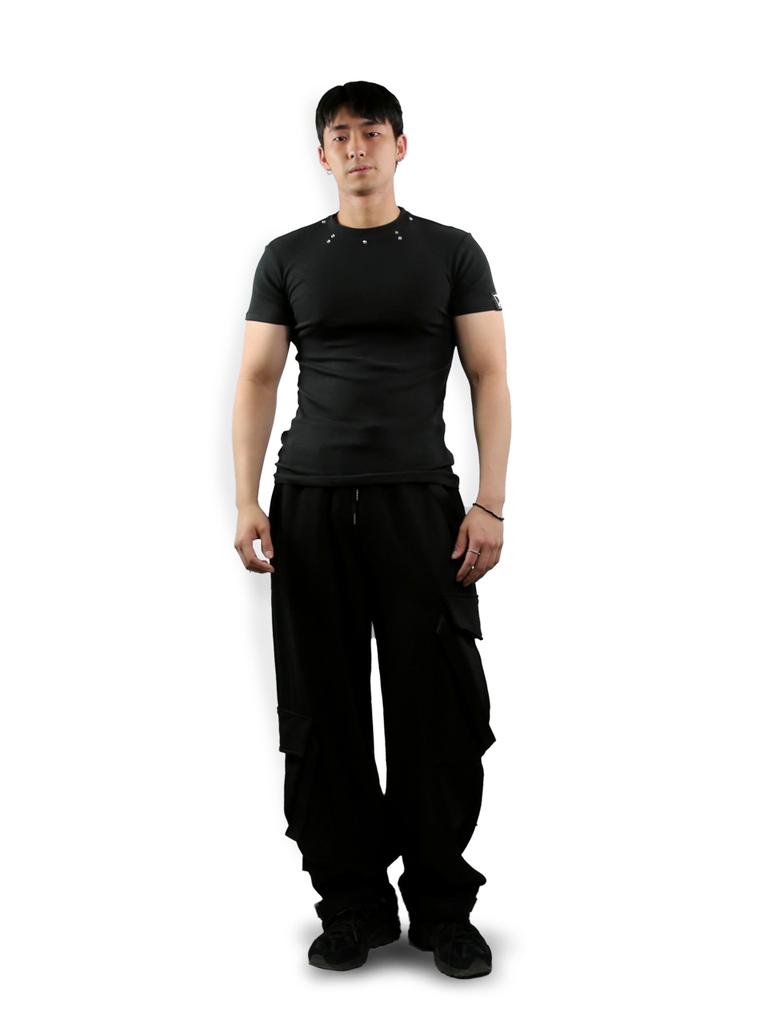 Digeunolusileu Cubic Ribbed Short Sleeve Slim Fit (Black)