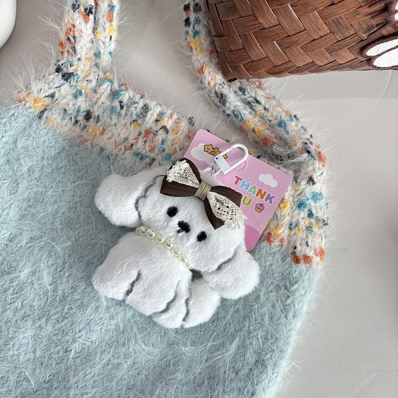 2Pcs Cartoon Puppy Plush Toy Pendant Keychain Stuffed Animal Doll Keyring Lovely Backpack Pendant Car Key Holder Decoration Gift