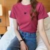 Summer Slim Fit Embroidered Round Neck Short Sleeved T-shirt for Women Student Women's Base Top Shirt