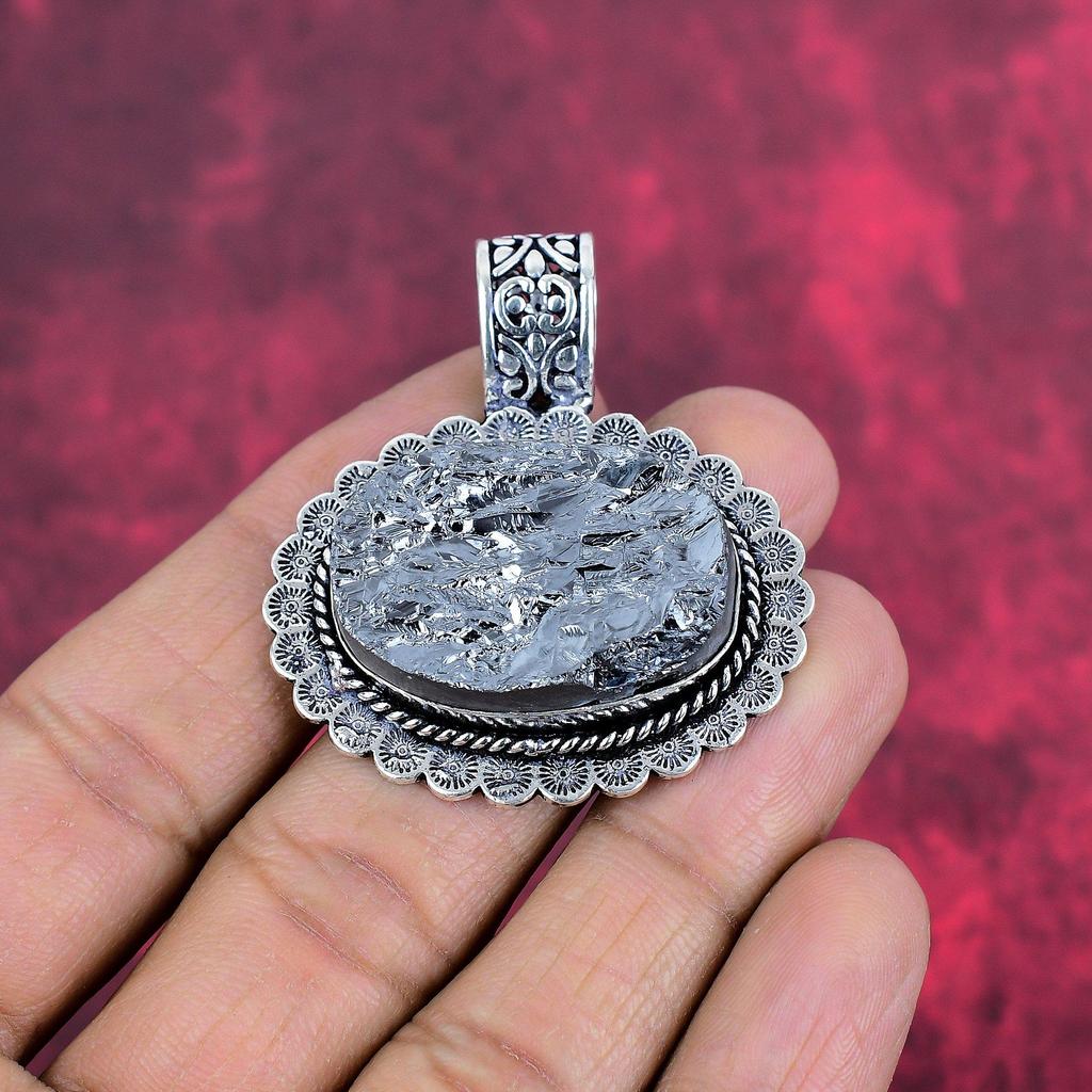 Raw Shungite Pendant, 925 Solid Sterling Silver Gemstone Jewelry, Handmade Pendant, For Thanksgiving