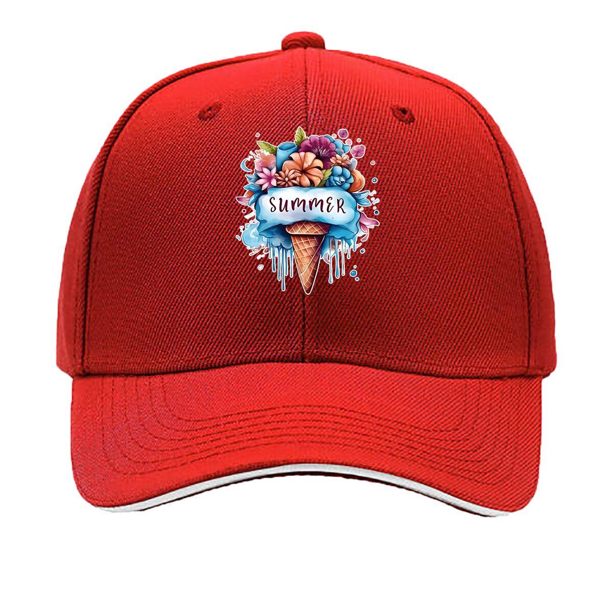 Ice Cream Floral Print Baseball Cap Summer Hat Adjustable Vintage Headwear Unisex Outdoor Acces Sandwich Baseball Cap One Size