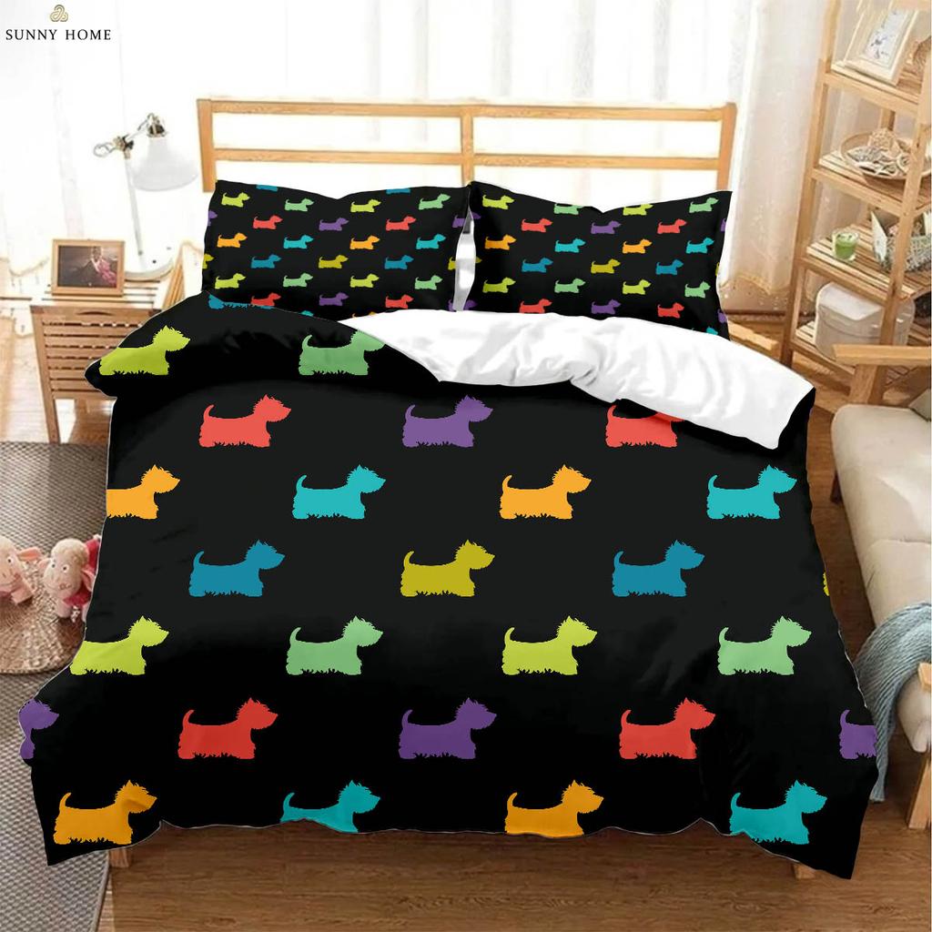 Cartoon Cute Animal Colorful Dog Print Duvet Cover Bedding Set (Including Duvet Cover And Pillowcases) 3-Piece Set