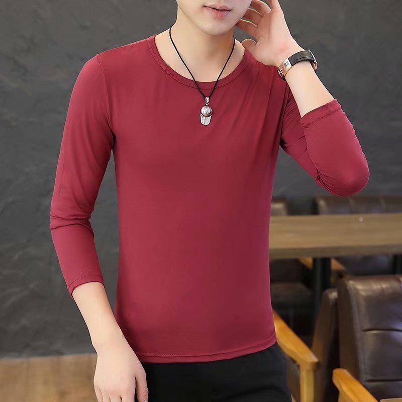 Men's Casual Corduroy Long Sleeved Round Neck T-shirt Fashion Top Solid Color Fashion T-shirt