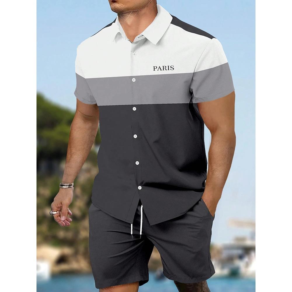 2026 Summer New Men's Short-sleeved Shirt And Beach Shorts Set Running Men's Shorts Everyday Urban Fashion Men's Casual Shirt