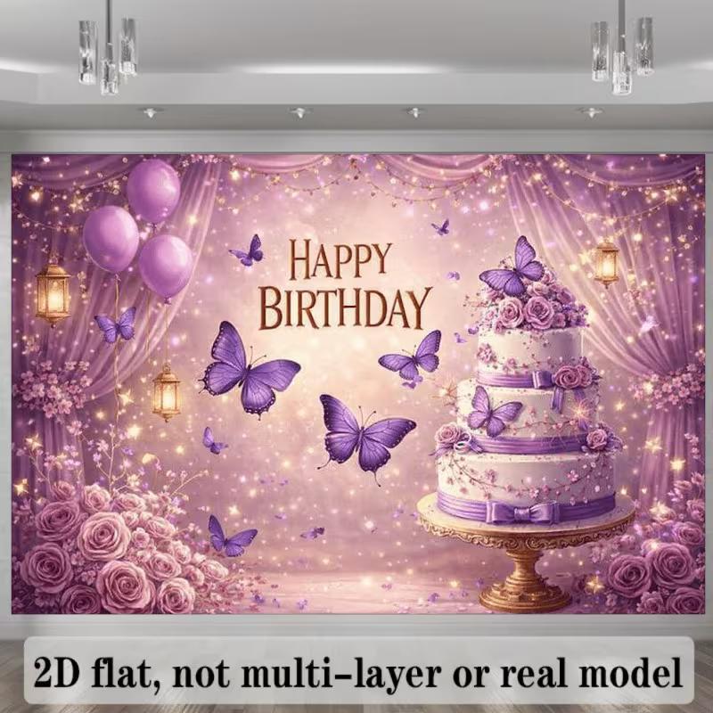 

2D 2D Flat Purple Happy Birthday Backdrop Banner for Women Birthday Party 47.2x31.5inch/120*80cm