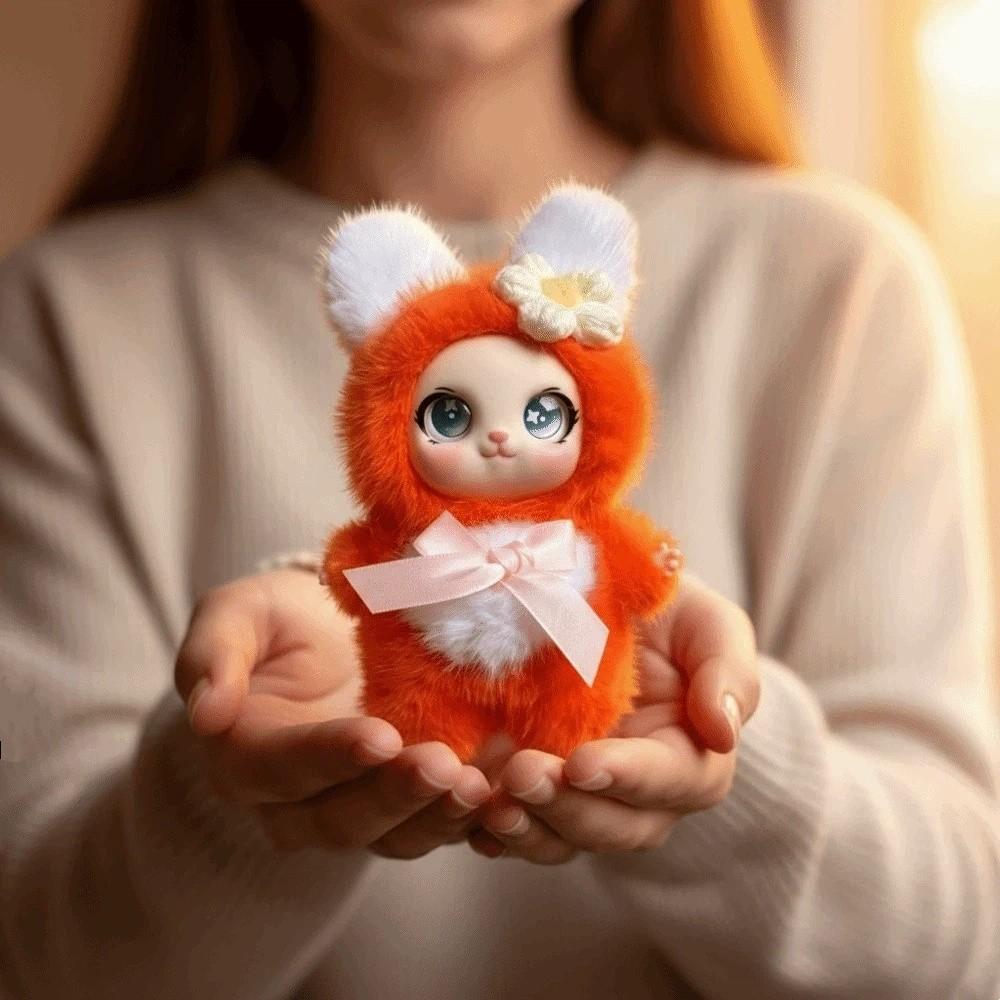 Big Ear with Flower Rabbit Plush Keychain Ornaments Bunny Plush Doll Pendant  Car Keyring