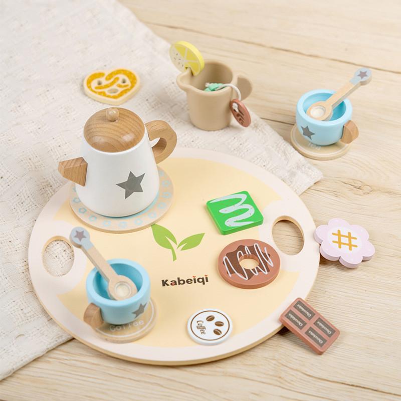 Wooden Childrens Tea Set With Pretend Play Kitchen Role Play For Kids