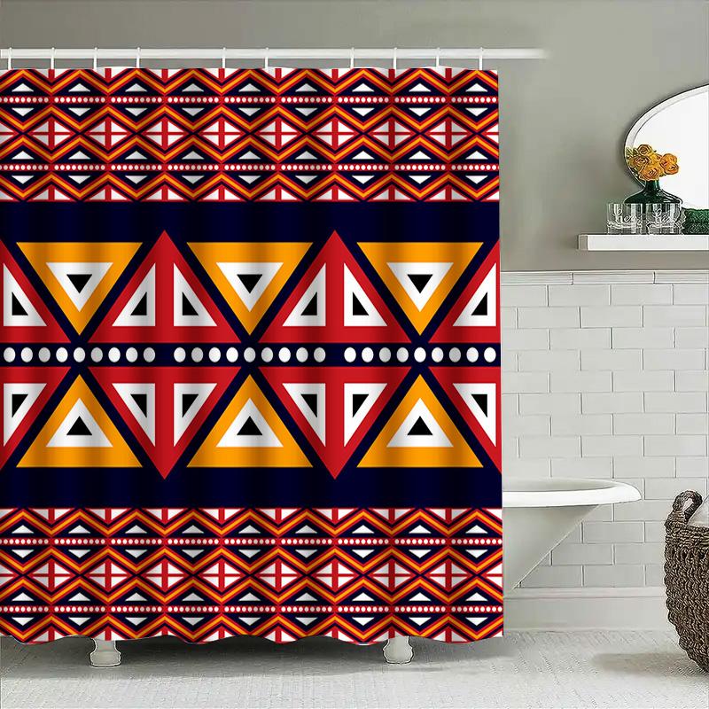 Colorful Geometric Pattern Shower Curtain Modern Design For Bathroom Decor