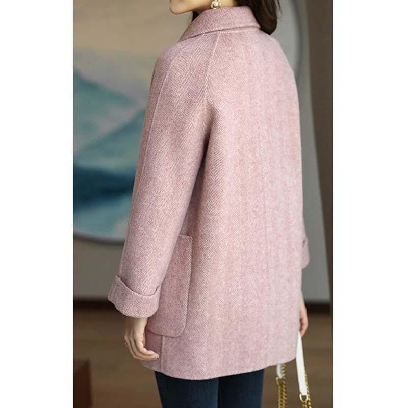 Women's Medium-length Flip Collar Long Sleeved Coat Fashion Loose Thin Casual Versatile High-end Tweed Jacket Spring and Autumn