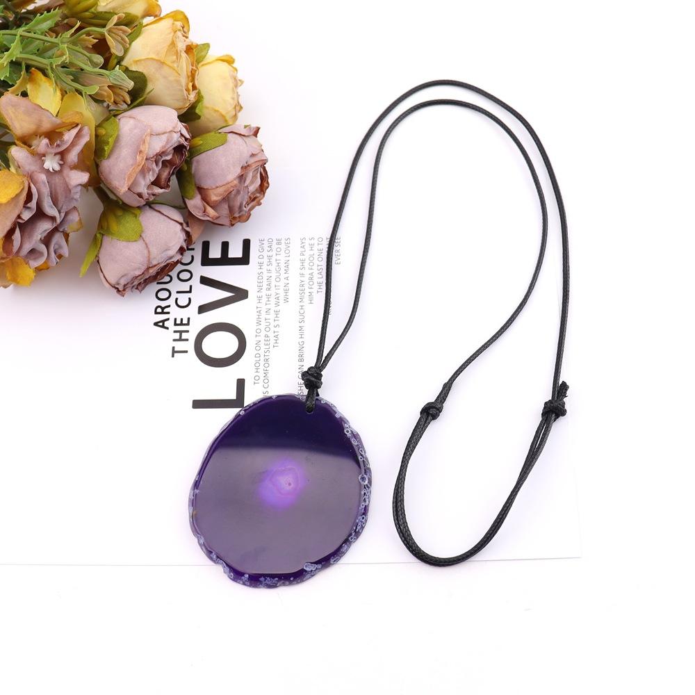 Natural Agate Sheet Rough Stone Pendant Irregular Agate Rough Stone Necklace Pendant Colored Natural Stone Sweater Chain